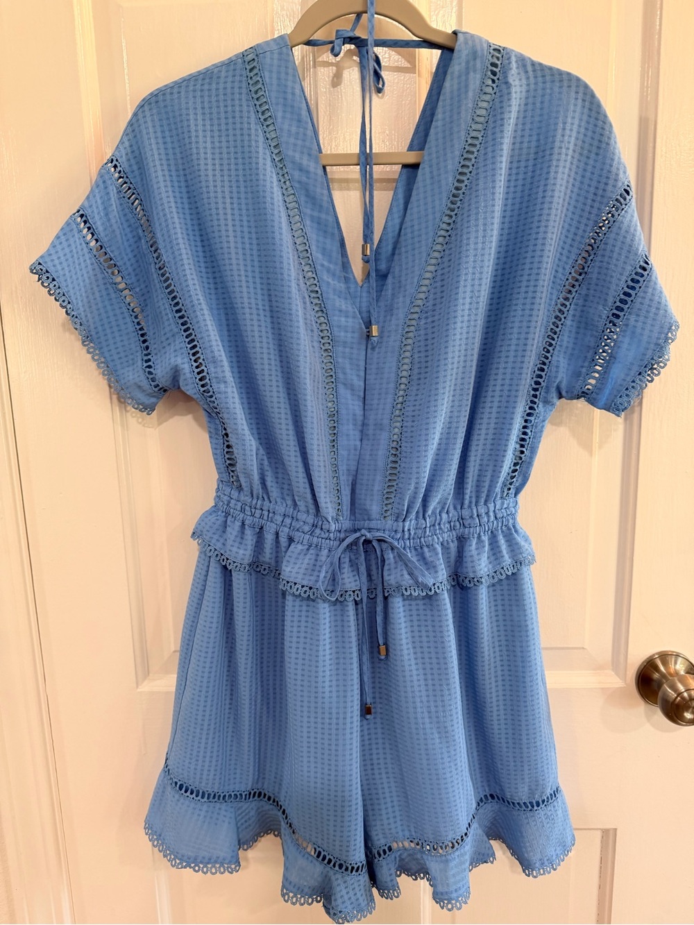 Blue One-Piece Romper - Lightweight Drawstring Waist